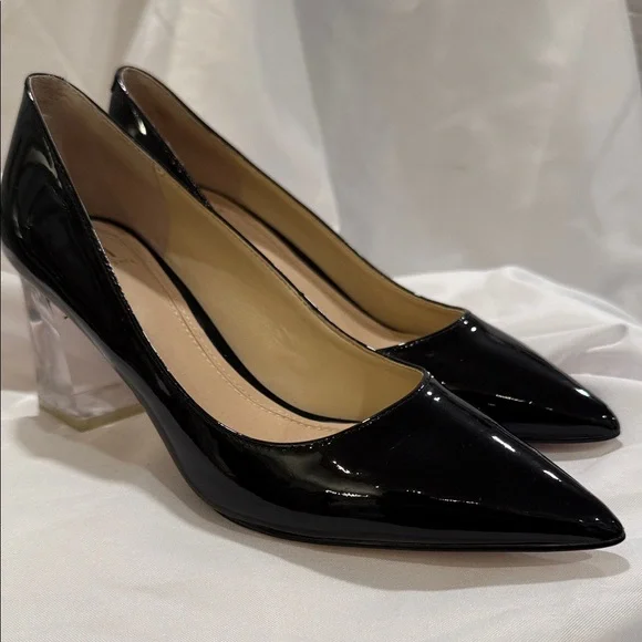 Marc Fisher Black Patent Leather Heels with Clear Block Heel - Picture 2 of 5